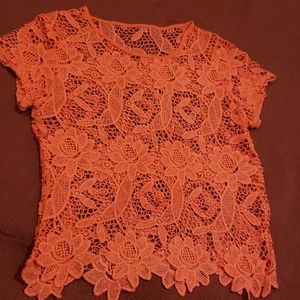 Last Chance Sheer Crochet Orange Top Woman